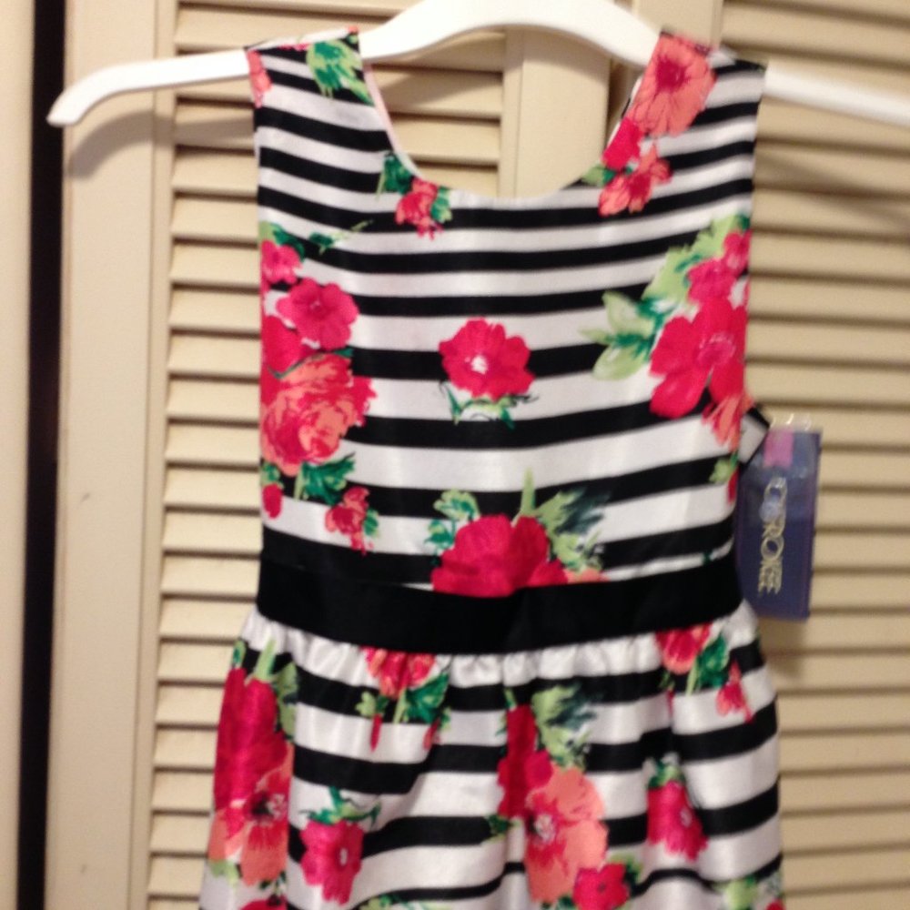 Cherokee Girls Floral & Striped Dress.  Size  14 - New with Tags